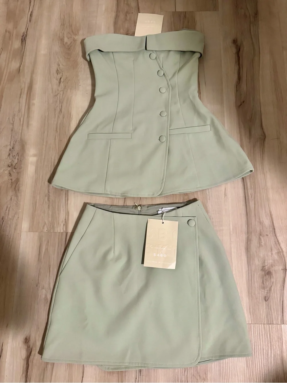 SABO Lavara Top & Skirt Set Mint XS NWT Strapless Two Piece Set